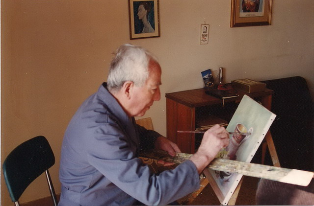 Giuseppe Marcaletti nato a Ternate (VA) 1911-2002, mentre dipinge